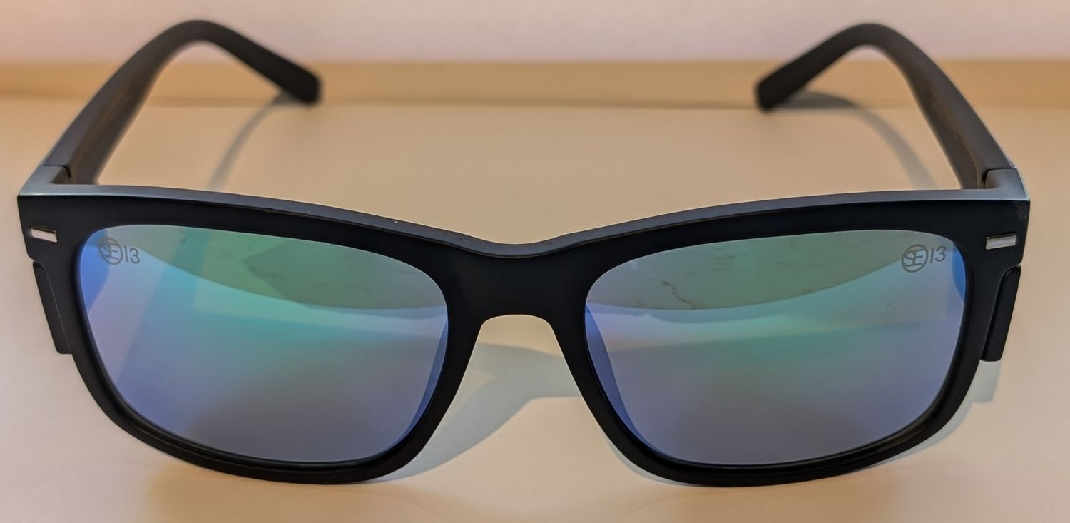 Safety Glasses - Polarised Green Mirror Tint Matte Black Frame
