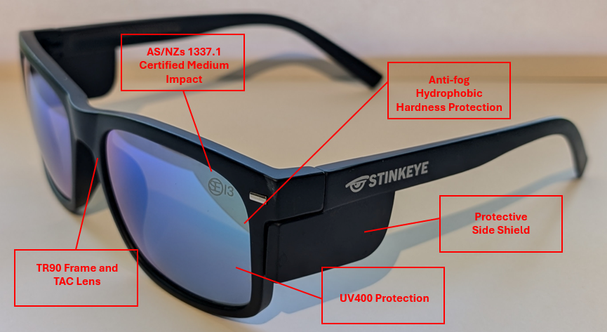 Safety Glasses - Polarised Green Mirror Tint Matte Black Frame