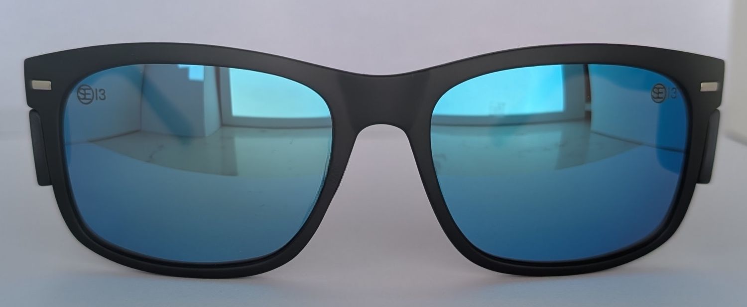 Safety Glasses -  The Model "T" Matte Black Frame with Blue Revo Polarised  Lens
