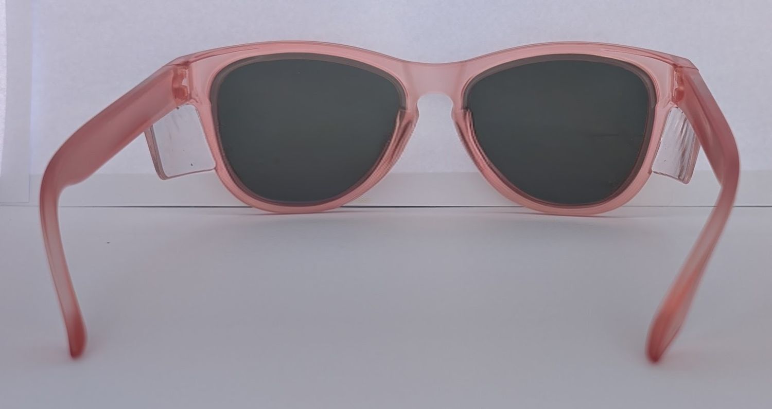 COMING SOON - The Model "E" Clear Frosted Pink Frame with Pink Revo Polarised Lens