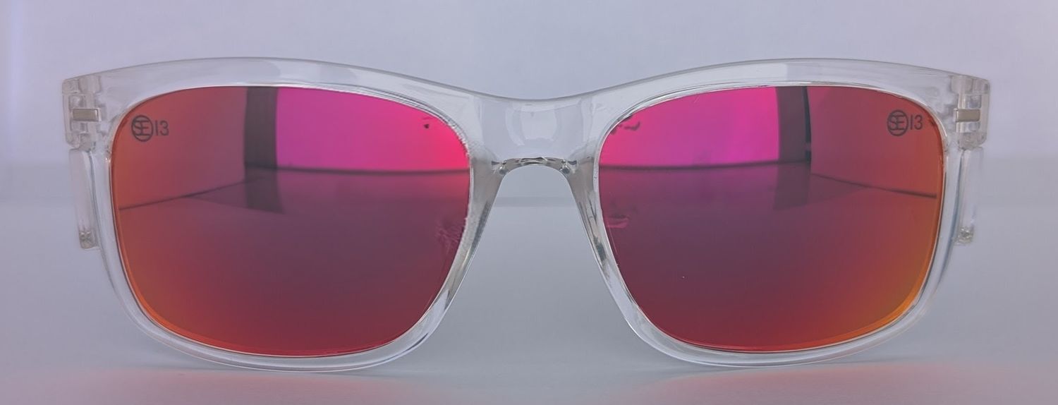 Safety Glasses - The Model "T" Clear Frame with Red Revo Polarised  Lens