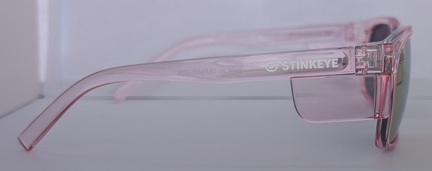 Safety Glasses - The Model "T" Clear Pink Frame with Pink Revo Polarised  Lens