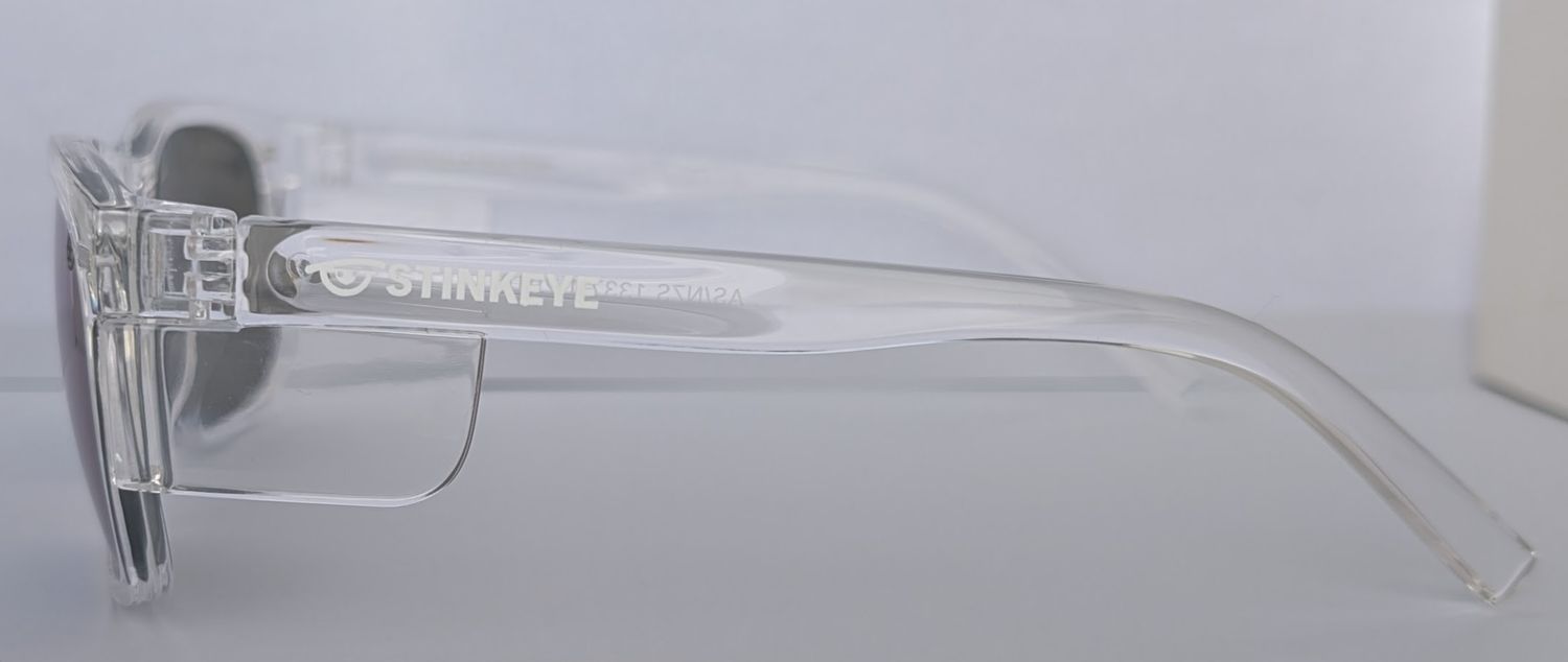 Safety Glasses -  The Model "T" Clear Frame with Blue Revo Polarised Lens