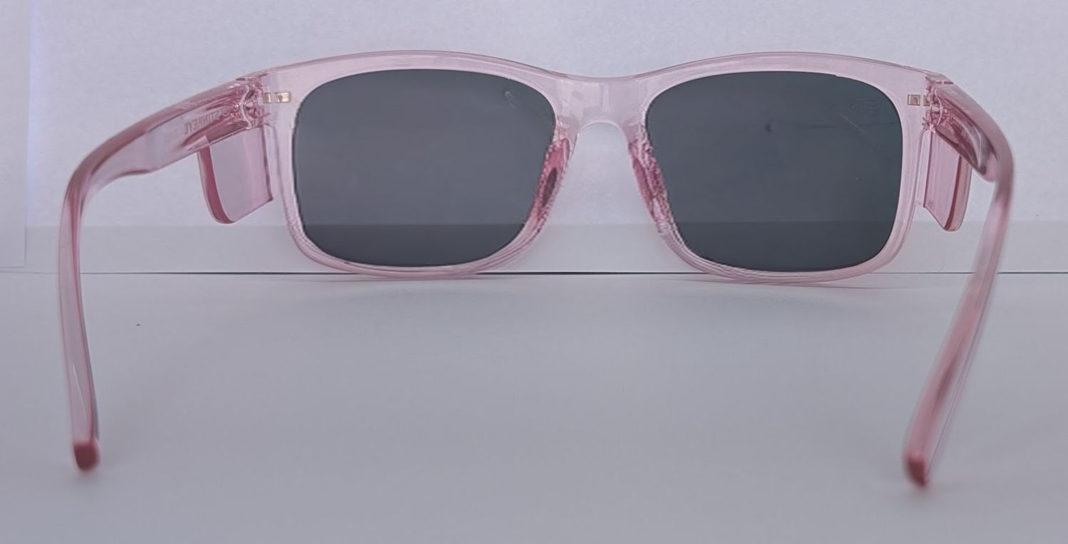 Safety Glasses - The Model "T" Clear Pink Frame with Pink Revo Polarised  Lens