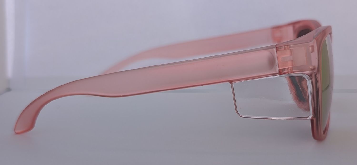 COMING SOON - The Model "E" Clear Frosted Pink Frame with Pink Revo Polarised Lens