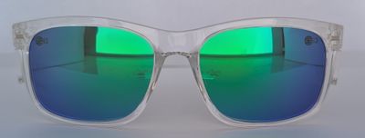 Safety Glasses - The Model "T" Clear Frame with Green Revo Polarised Lens