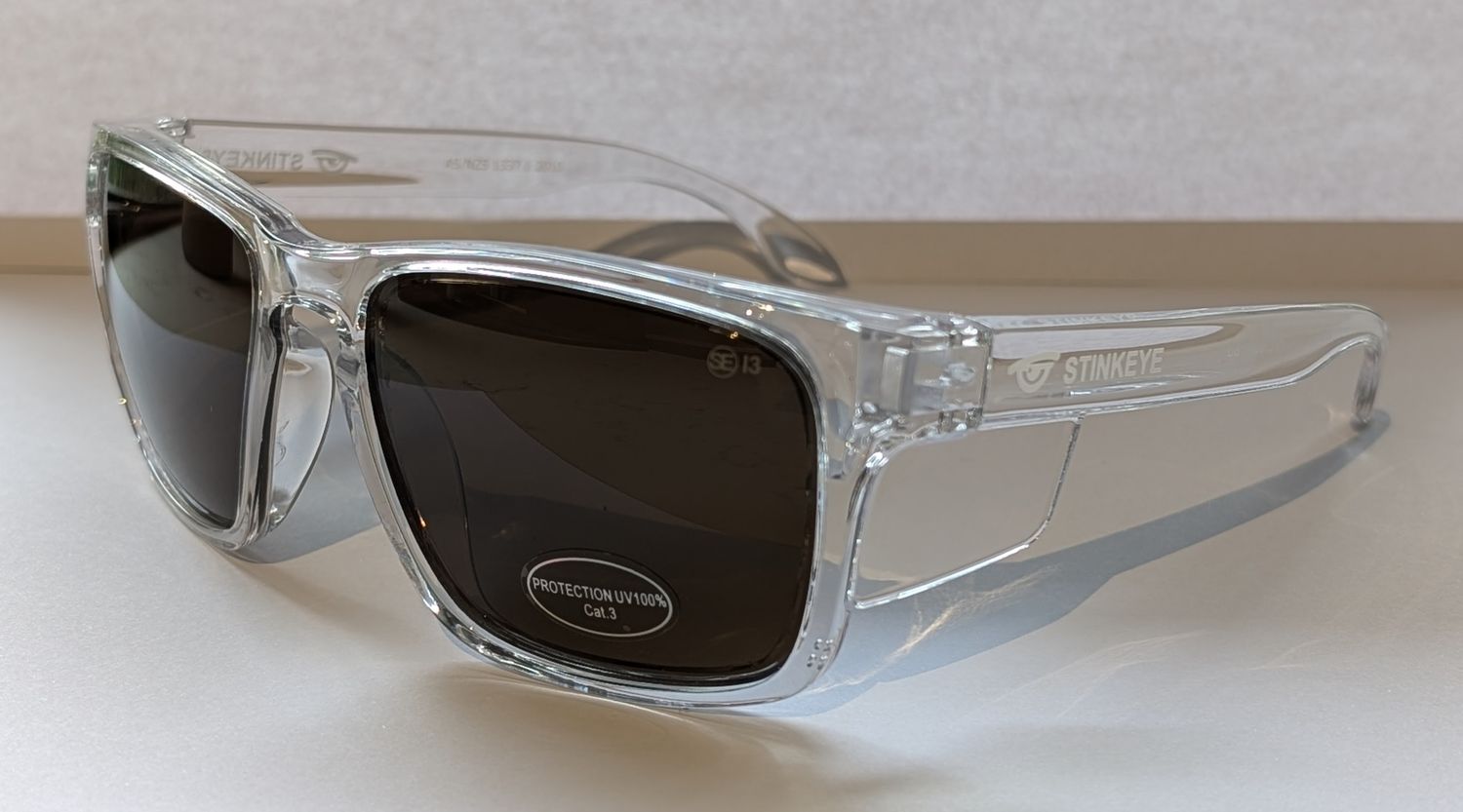 Safety Glasses - The Model "S". Clear Frame with Brown Non-Polarised Tint