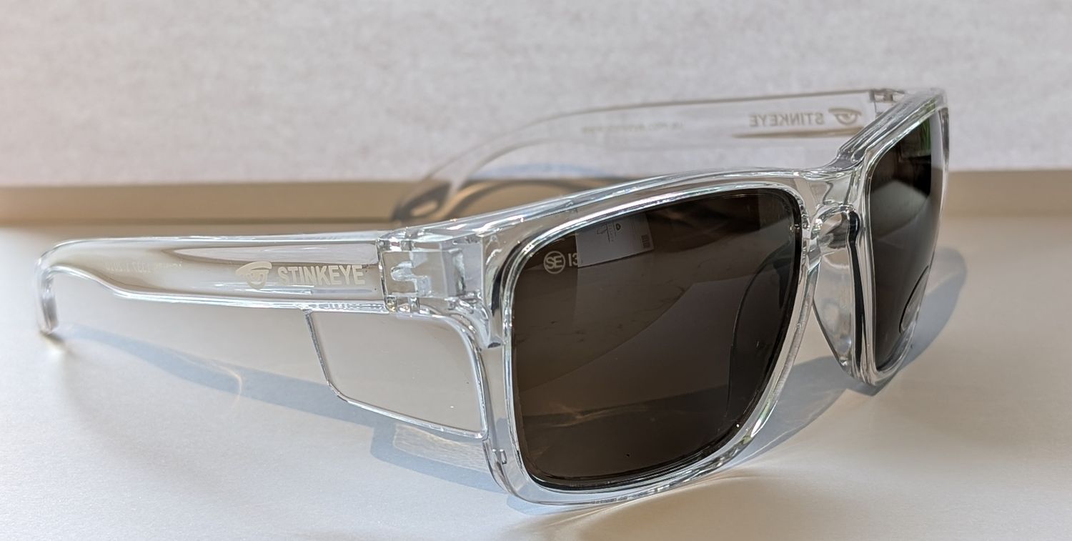 Safety Glasses - The Model "S". Clear Frame with Brown Non-Polarised Tint