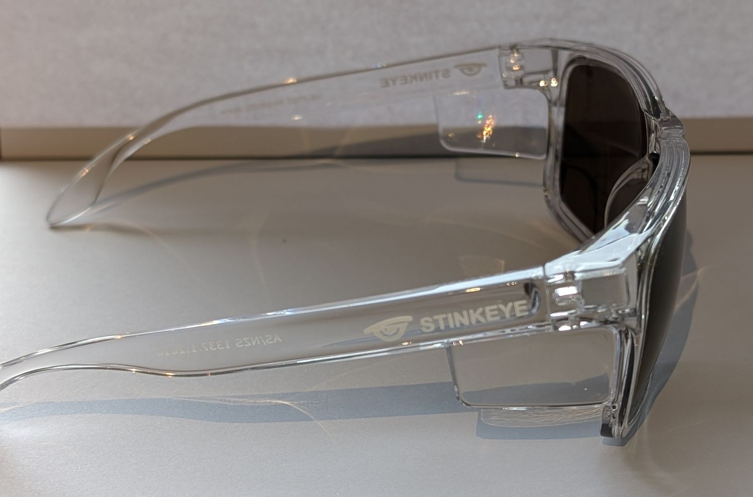 Safety Glasses - The Model "S". Clear Frame with Brown Non-Polarised Tint