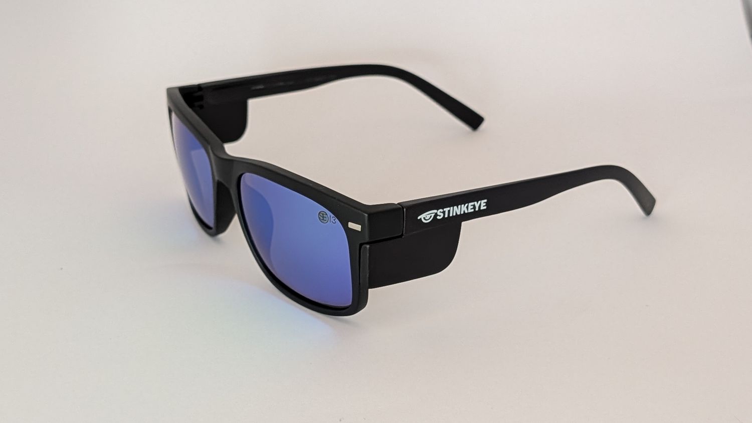 Safety Glasses - The Model "T" Matte Black Frame with Green Revo Polarised Lens