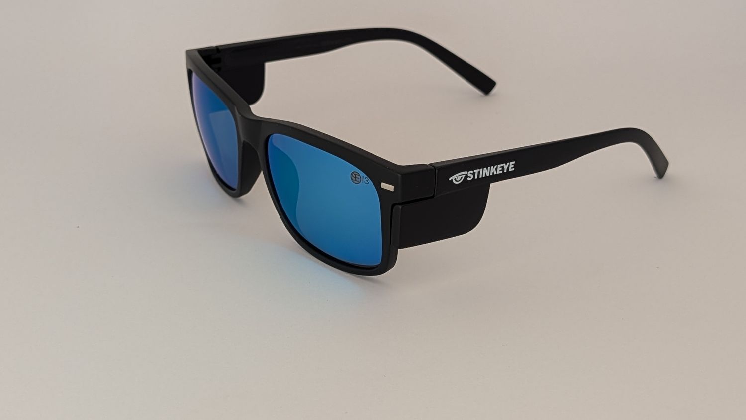 Safety Glasses -  The Model "T" Matte Black Frame with Blue Revo Polarised  Lens