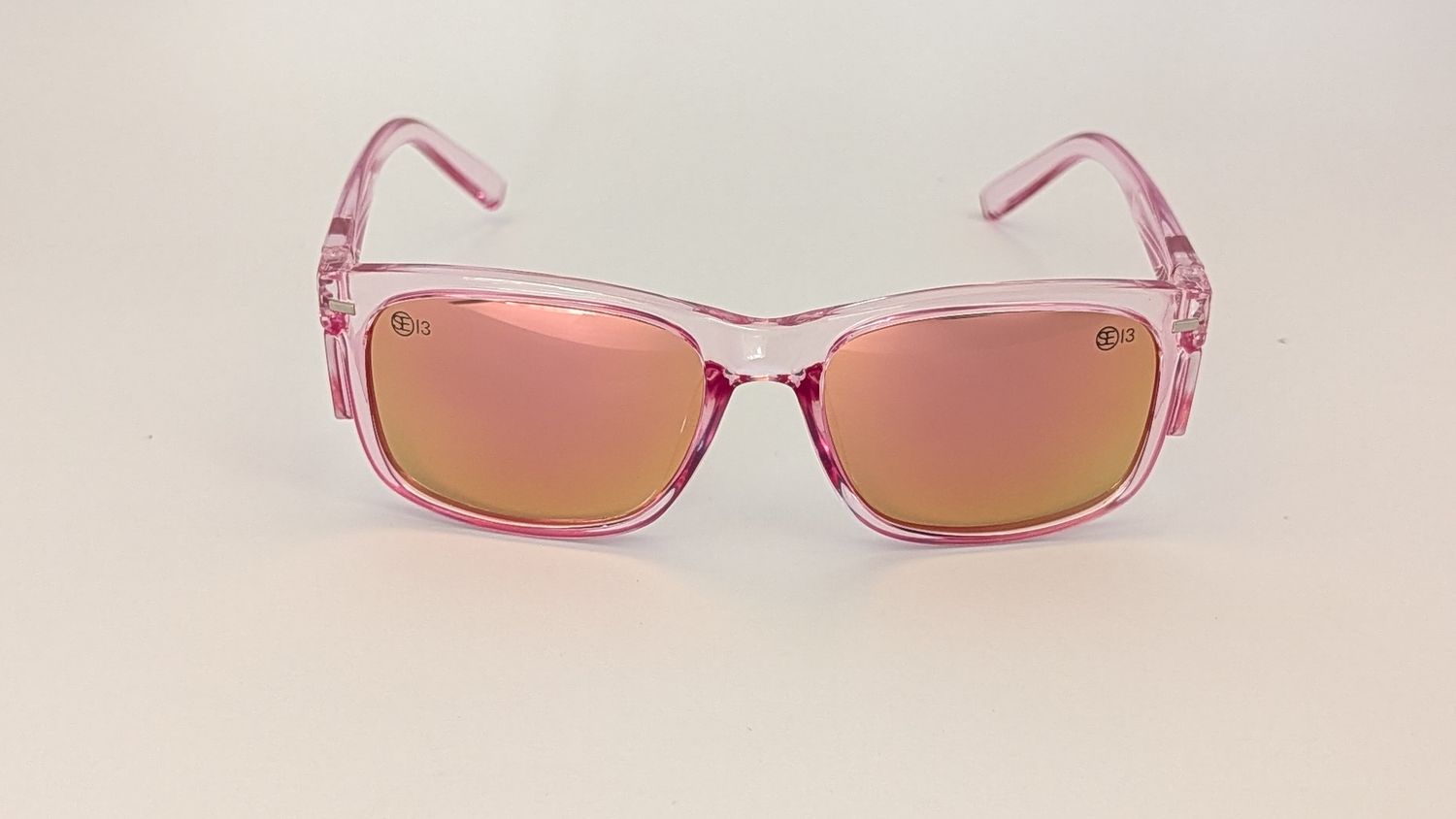 Safety Glasses - The Model "T" Clear Pink Frame with Pink Revo Polarised  Lens
