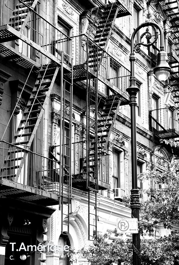 PHOTO  ESCALIER NEW YORK NOIR ET BLANC, ESCALIER NY: TIRAGE 30X40 SUR PAPIER MAT STYLE AFFICHE