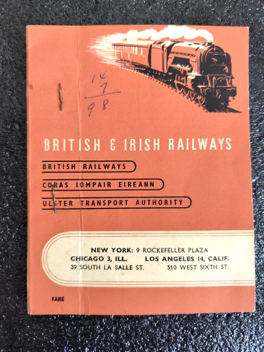 TICKET VINTAGE TRAIN DE 1958