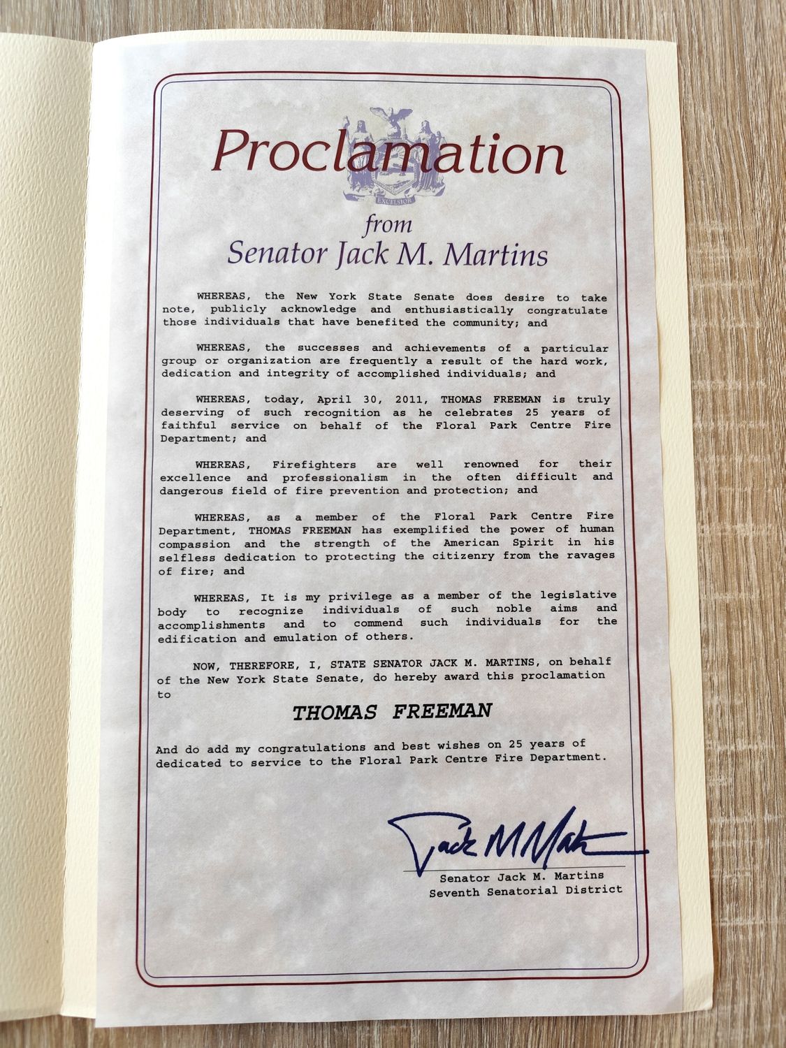 PROCLAMATION DU SÉNATEUR JACK M. MARTINS