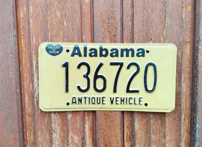 PLAQUE DE L&#39;ALABAMA ANTIQUE VEHICULE 