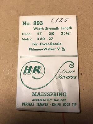 HR Mainspring No. 893 for Enver Rensie  & Phinney Walker Clocks - Steel