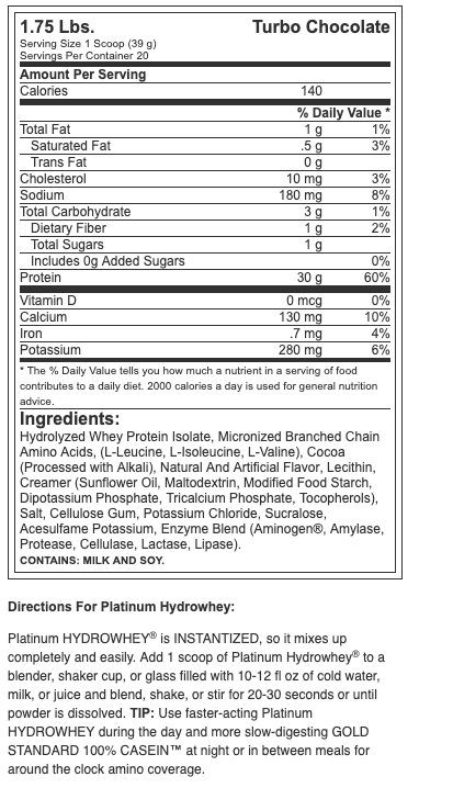 Optimum Nutrition Platinum HydroWhey 1.75Lbs