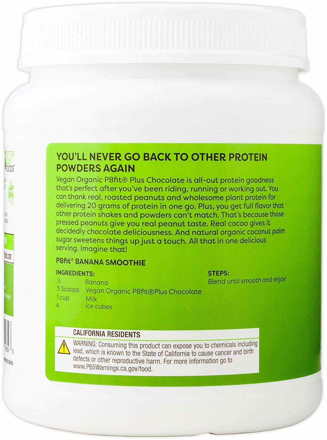 PBfit Vegan Organic Chocolate Plus Protein - 1lb