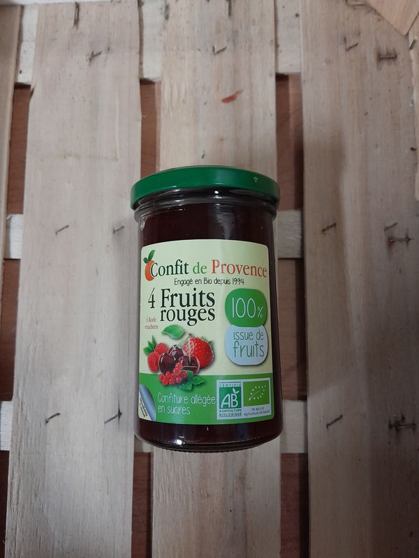 Confiture 4 Fruits Rouges 100% issu des fruits allégée en sucres