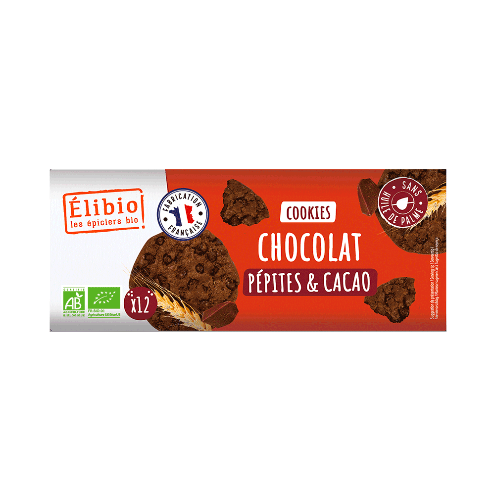 Biscuits Cookies tout Chocolat  ELIBIO 175G