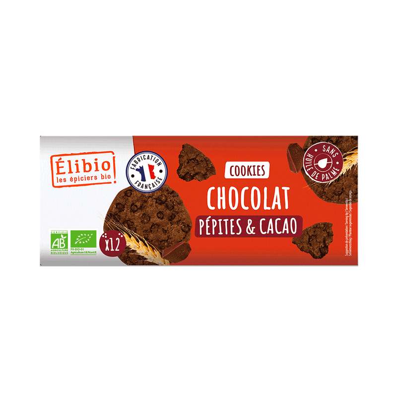 Biscuits Cookies tout Chocolat  ELIBIO 175G