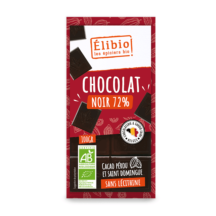 Chocolat Noir 72% Pérou &amp; ST DOMINGUE  ELIBIO 100G
