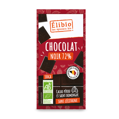 Chocolat Noir 72% Pérou &amp; ST DOMINGUE  ELIBIO 100G