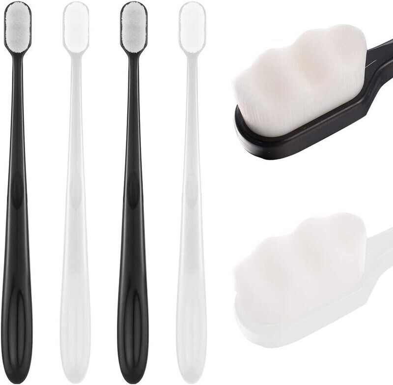 metagio 4 Packs Soft Micro Nano Manual Toothbrush, Soft Bristled Adult Toothbrush Micro-Nano Manual Toothbrush with 20000 Bristles for Fragile Gums Adult and Children(Black+White)