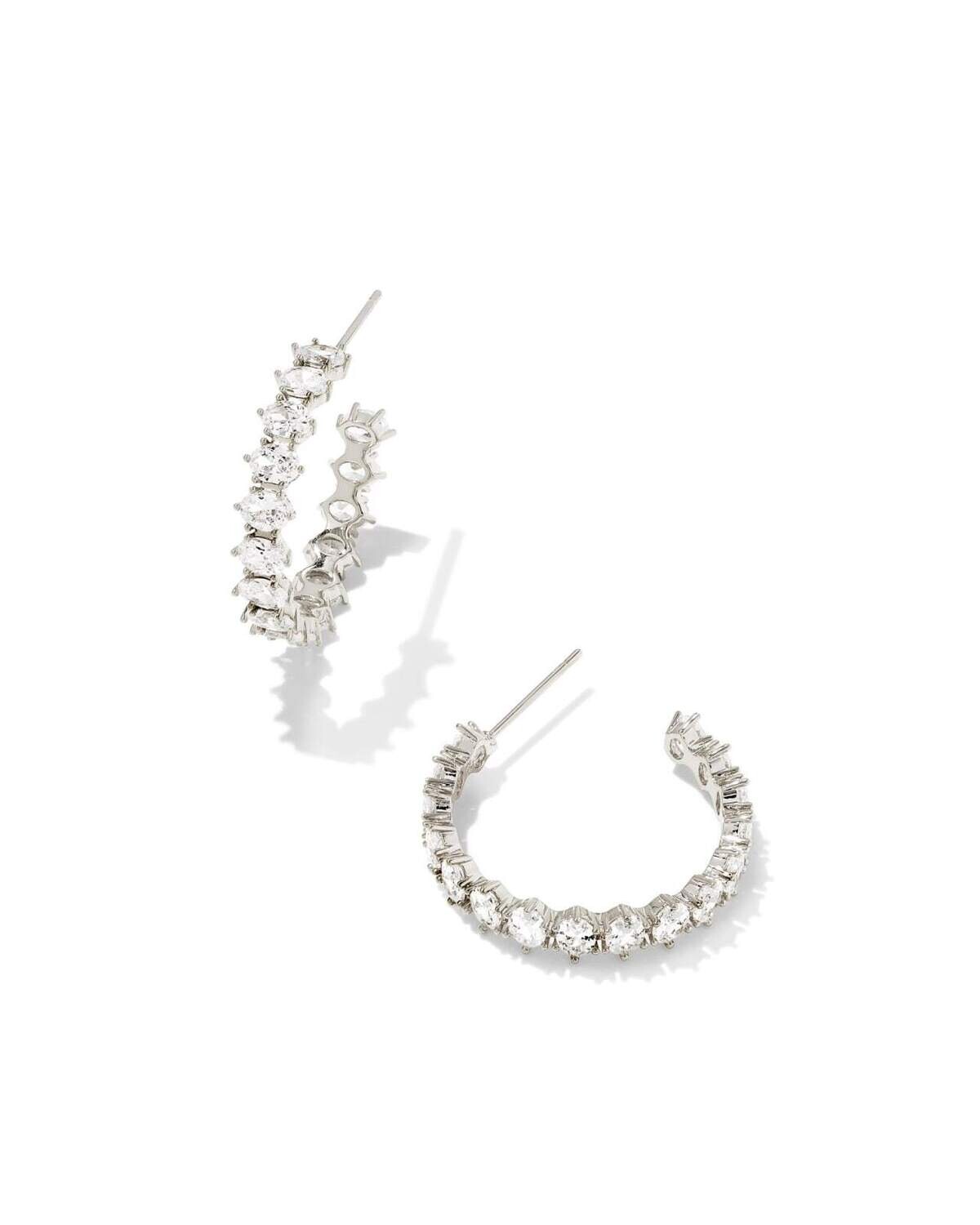 The Cailin Crystal Hoop Earring , Color: RHOD, Size: WHITE CZ