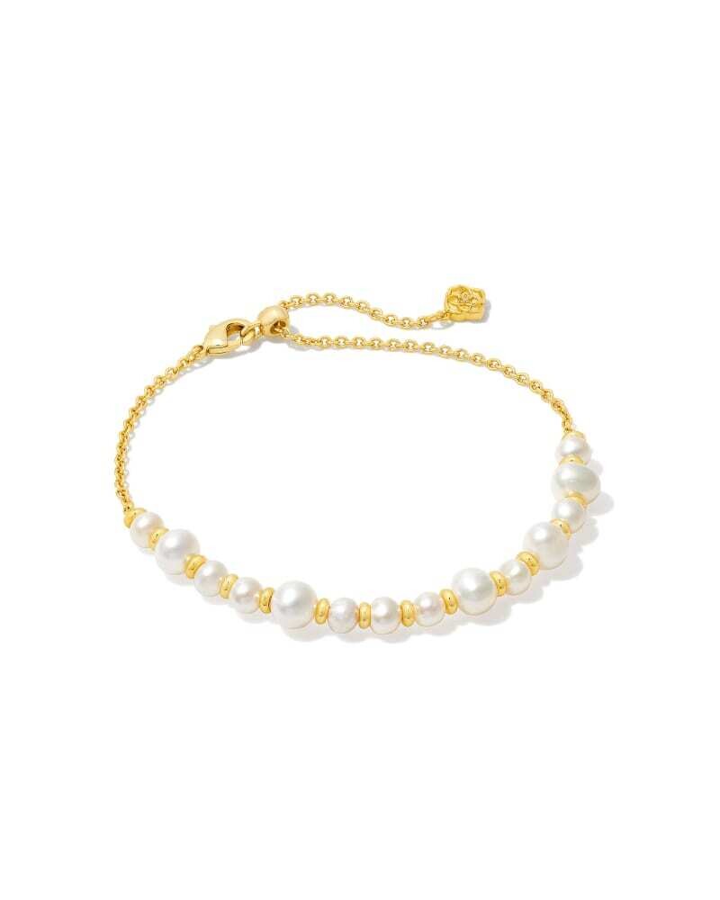 Jovie Bead Delicate Chain Bracelet , Color: GOLD WHITE PEARL