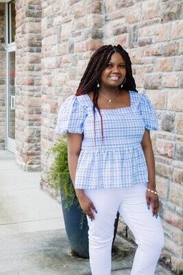 CURVY Switch It Up Puff Sleeve Gingham Top 
