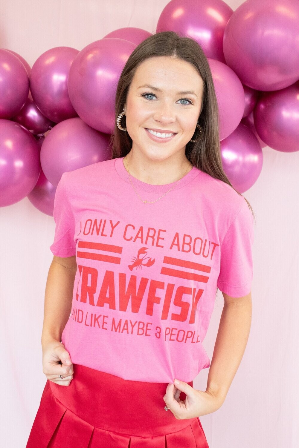 I Only Care About Crawfish Short Sleeve Tee, Color: PINK, Size: SMALL