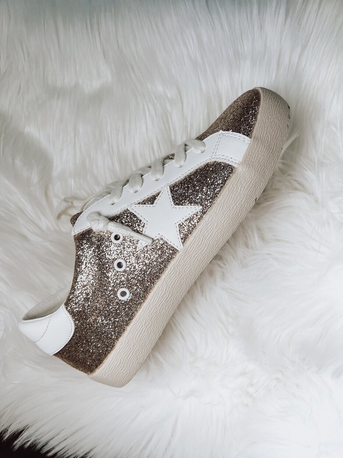 The Addie Glitter Sneaker , Color: GOLD, Size: 6