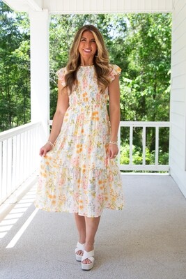 Up to You Floral Smocked Ruffle Sleeve Midi Dress