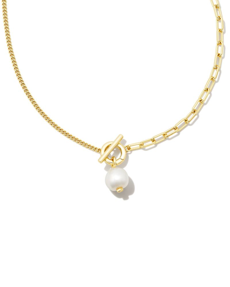 Leighton Pearl Chain Necklace , Color: GOLD, Size: WHITE PEARL