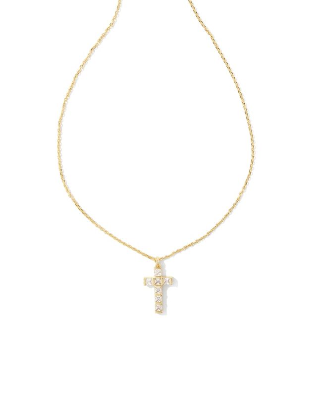 Gracie Cross Pendant Necklace , Color: GOLD, Size: WHITE CRYSTAL