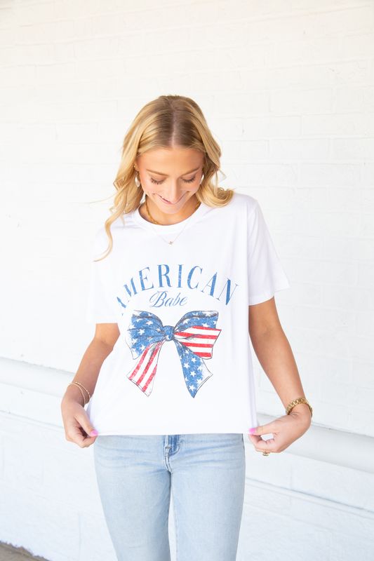 American Babe Coquette Flag Bow Graphic Tee
