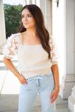 On Good Terms Floral Lace Puff Sleeve Sweater Top 