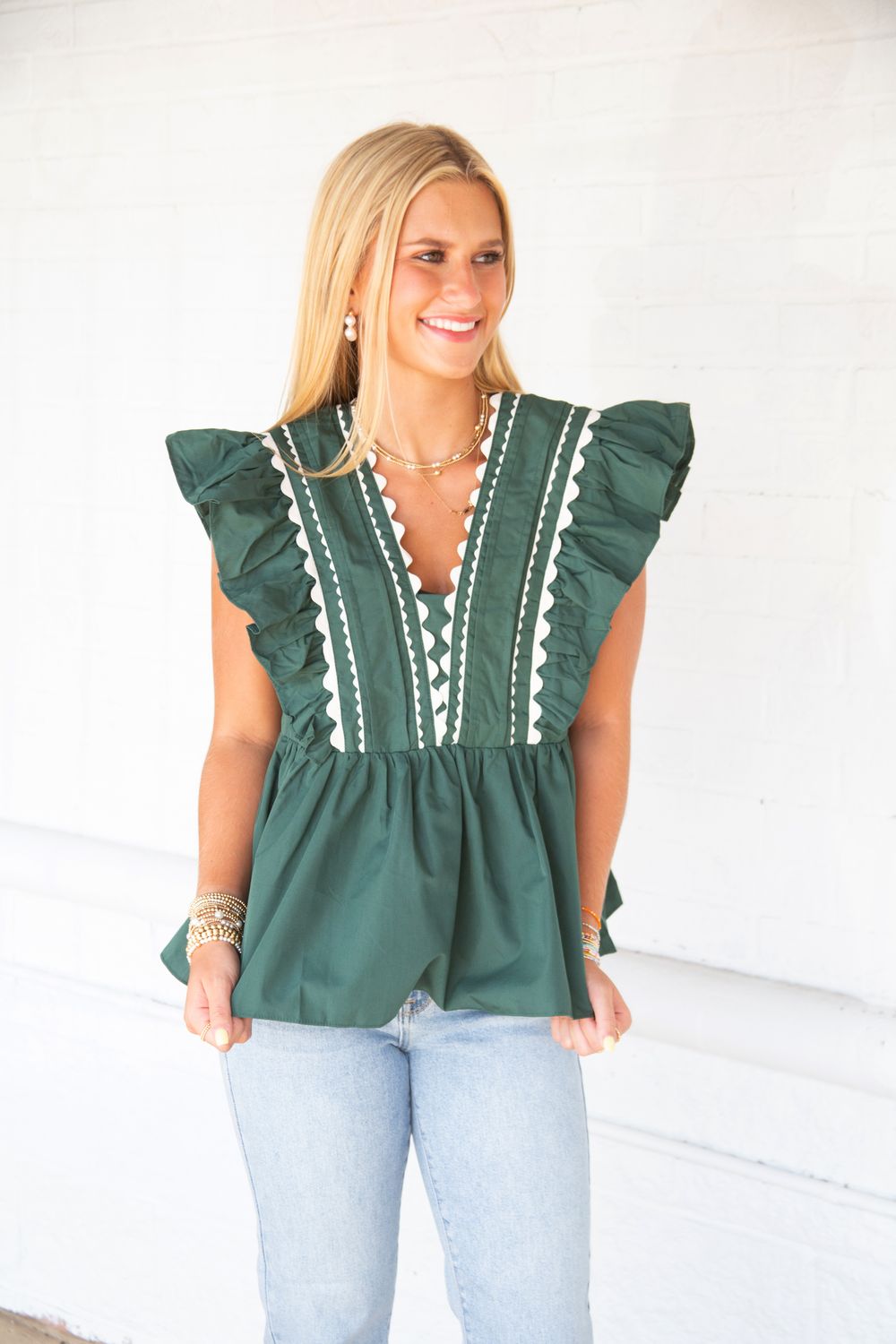 Come Back for Me Ruffle V Neck Scallop Top