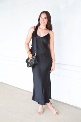 Weekend Romance V Neck Satin Midi Dress