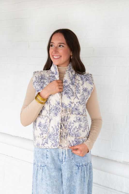 Forgotten Promises Floral Print Quilted Vest