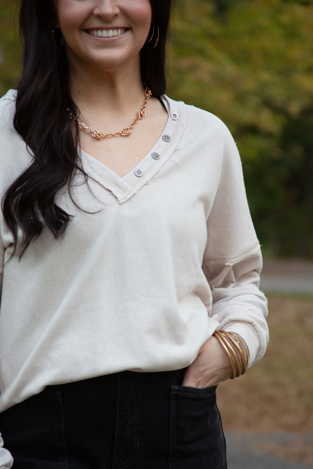 Walking Through Washed V Neck Oversized Top