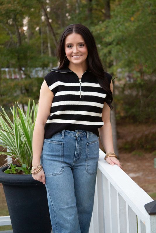 Calling on You Half Zip Strip Sweater Top