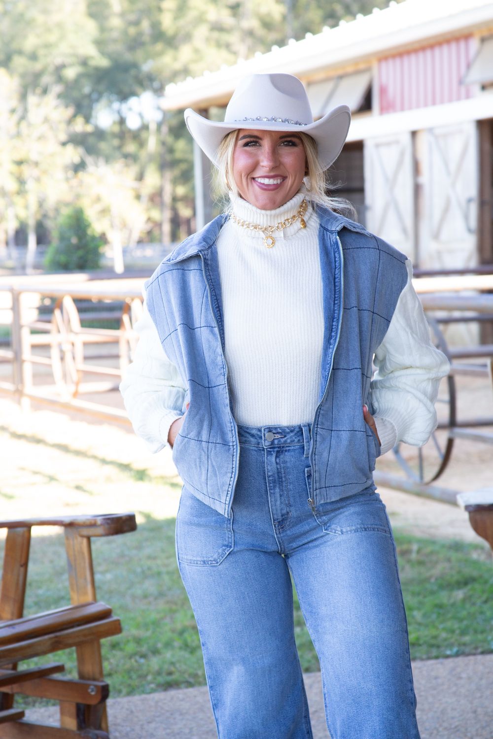 Trip into Town Square Quilted Denim Collar Jacket