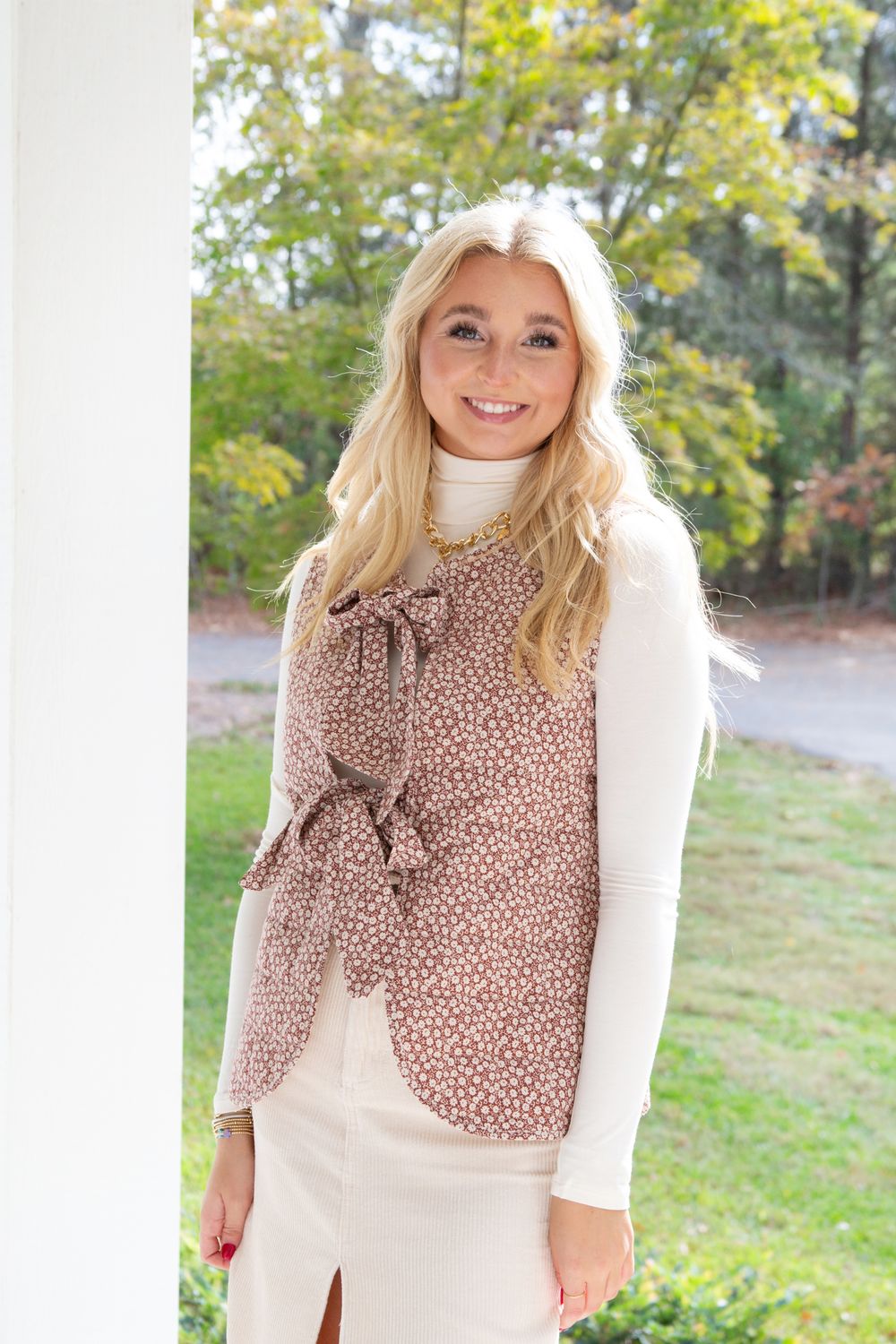 Indulging Illusions Printed Quilt Ribbon Tie Vest