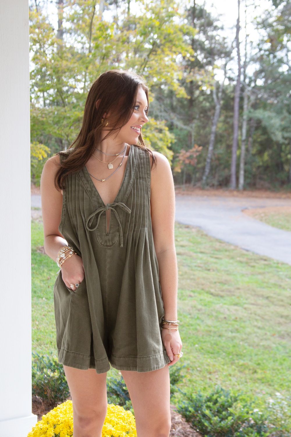 Waiting for You V Neck Sleeveless Denim Romper
