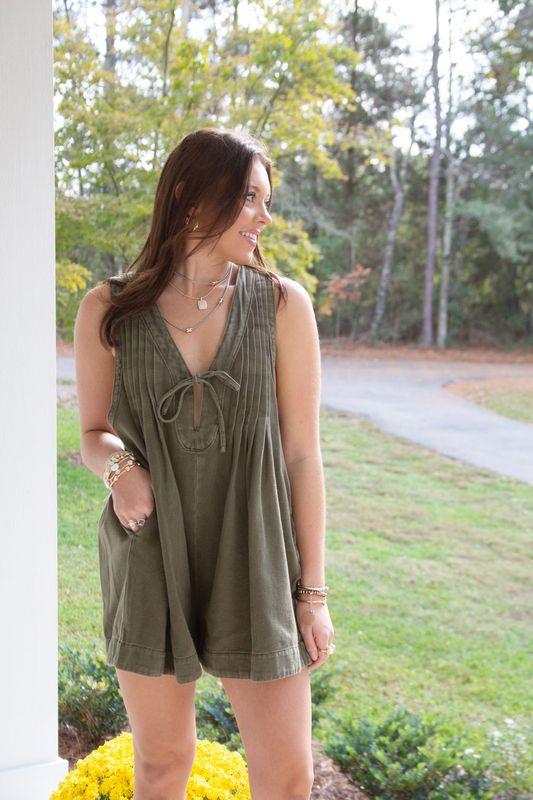 Waiting for You V Neck Sleeveless Denim Romper