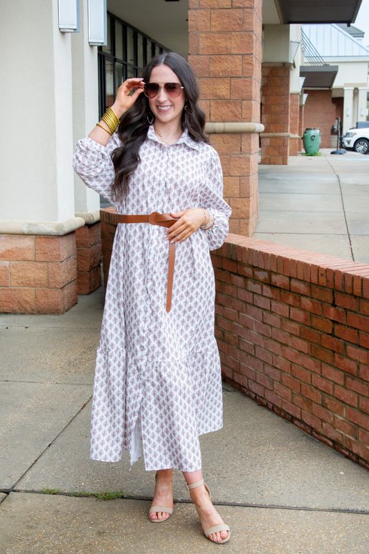 For the Long Haul Retro Floral Belted Button Up Dress