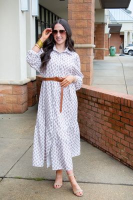 For the Long Haul Retro Floral Belted Button Up Dress